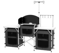 Outsunny Cucina da Campeggio Pieghevole, Mobile da Campeggio a 3 Piani con 5 Ripiani Interni, 4 Ganci e Borsa da Trasporto, in Alluminio, MDF e Tessuto Oxford, UV50+, 172x48x130 cm, Nero