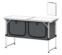 Outsunny Cucina da Campeggio Pieghevole, Mobile Cucina da Campeggio in Alluminio, MDF e Tessuto Oxford, per Picnic, BBQ e attività all'Aperto, 120x47x70 cm, Argento