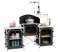 Outsunny Cucina da Campeggio Pieghevole a 3 Piani con 5 Ripiani e 4 Ganci Nero