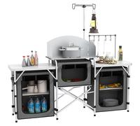 Outsunny Cucina da Campeggio Pieghevole a 3 Piani con 5 Ripiani e 4 Ganci Nero