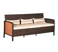 Outsunny Divanetto da Esterno 3 Posti in Rattan PE, Divano da Esterno con Cuscini Imbottiti e Sfoderabili, per Giardino, Patio e Terrazzo, 173x68x78 cm, Marrone e Cachi