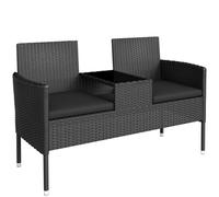 Outsunny Divanetto per Esterni 2 Posti con Tavolino da Caffè, in Acciaio e Rattan PE, 137x59x82 cm, Nero Aosom