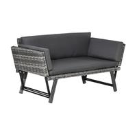 Outsunny Divano 2 Posti Braccioli Estensibili Rattan Grigio | Divano Esterno, da Giardino, 29x63x67cm
