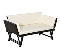 Outsunny Divano 2 Posti con Braccioli Estensibili da Giardino Rattan 129x63x67cm Bianco, Marrone
