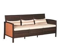 Outsunny Divano 3 Posti da Esterni in Rattan PE con Cuscini 173x68x78cm Marrone