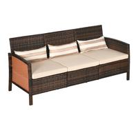 Outsunny Divano da Esterno 3 Posti in Rattan PE con Cuscini 173x68x78cm Marrone