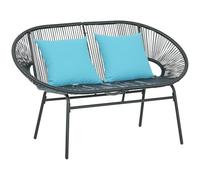 Outsunny Divano da Giardino 2 Posti in Rattan PE, Divanetto da Esterno con Cuscini, Braccioli e Telaio in Acciaio, Panchina da Esterno, per Terrazza e Cortile, 132x72x83 cm, Nero