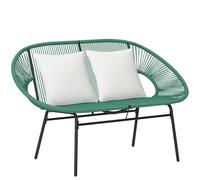 Outsunny Divano da Giardino 2 Posti in Rattan PE, Divanetto da Esterno con Cuscini, Braccioli e Telaio in Acciaio, Panchina da Esterno, per Terrazza e Cortile, 132x72x83 cm, Verde Scuro