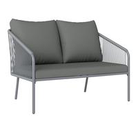 Outsunny Divano da Giardino 2 Posti in Rattan PE, Divanetto da Esterno in Stile Boho con Cuscini Sfoderabili, Braccioli e Telaio in Acciaio, Divano da Esterno, per Terrazza e Cortile, Grigio