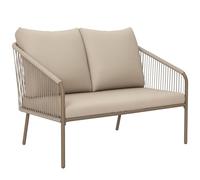 Outsunny Divano da Giardino 2 Posti in Rattan PE, Divanetto da Esterno in Stile Boho con Cuscini Sfoderabili, Braccioli e Telaio in Acciaio, Divano da Esterno, per Terrazza e Cortile, Beige