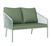 Outsunny Divano da Giardino 2 Posti in Rattan PE, Divanetto da Esterno in Stile Boho con Cuscini Sfoderabili, Braccioli e Telaio in Acciaio, Divano da Esterno, per Terrazza e Cortile, Verde