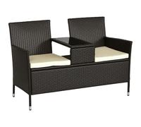 Outsunny Divano da Giardino Biposto con Tavolino e Cuscini in PE Rattan, 63x133x84cm, Marrone