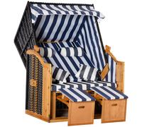 Outsunny Divano da spiaggia, doppia sdraio con tetto, incluso 1 tavolino pieghevole, Blu