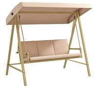 Outsunny Dondolo 3 Posti con Tettuccio Inclinabile e Cuscini, Dondolo da Giardino in Acciaio e Texteline, 200x125x175 cm, Beige e Marrone