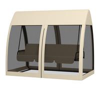 Outsunny Dondolo 3 posti Convertibile da Giardino 2 in 1 in Letto con Cuscini e Zanzariera, 240x140x197 cm, Caffè Aosom Italy