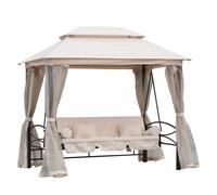 Outsunny Dondolo 3 Posti e Lettino Copertura a Gazebo con Zanzariera