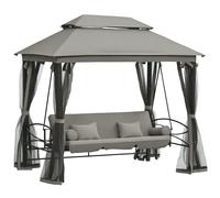 Outsunny Dondolo 3 Posti e Lettino Copertura a Gazebo con Zanzariera
