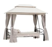 Outsunny Dondolo 3 Posti e Lettino Singolo Copertura a Gazebo con Zanzariera e Cuscini 256x172x248cm Crema