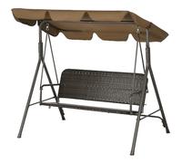 Outsunny Dondolo da Giardino 3 Posti con Tettuccio Parasole Regolabile, Dondolo da Esterno con Seduta Traspirante in Rattan PE e Acciaio, Portata fino a 240 kg, 167x112x153 cm, Marrone