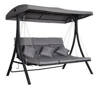 Outsunny Dondolo 3 Posti per Esterni Giardino, con Chaise Longue e Tetto Regolabile, Nero e Grigio, 200 x 115 x 168 cm Aosom