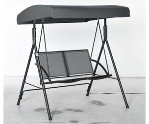 Outsunny Dondolo a 2 Posti da Giardino per Esterni con Tettuccio Regolabile e Seduta in Texteline, 140x118x162cm Grigio