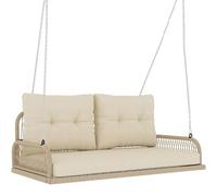 Outsunny Dondolo a 2 posti, in rattan, con cuscino, 115 x 66 x 44 cm, beige