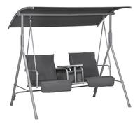 Outsunny Dondolo da Esterno 2 Posti con Tavoloino, Portabicchieri e Tetto Regolabile, Dondolo Giardino in Metallo e Poliestere, Grigio Aosom Italy