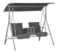Outsunny Dondolo da Esterno con Tavolino e Portabicchieri Centrale, Dondolo 2 Posti in Metallo con Tettuccio in Poliestere, 175 x 112 x 158 cm, Grigio