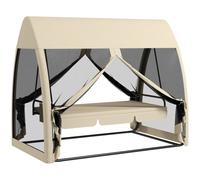 Outsunny Dondolo da Giardino 2 in 1 Convertibile in Letto con Cuscini e Zanzariera, 240x140x197 cm, Caffè