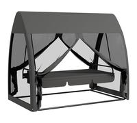 Outsunny Dondolo da Giardino 2 in 1 Convertibile in Letto con Cuscini, Lettino a Dondolo con Copertura e Zanzariera con Cerniera, 240x140x197cm, Grigio