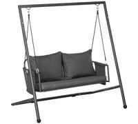 Outsunny Dondolo da Giardino 2 Posti con Cuscini e Tasche Portaoggetti, Dondolo da Esterno in Acciaio e Textilene, 168x117x181 cm, Grigio Scuro