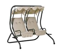 Outsunny Dondolo da Giardino 2 Posti con Sedute Separate e Tetto Parasole, Acciaio e Poliestere, 170x136x170cm Beige