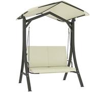 Outsunny Dondolo da Giardino 2 Posti con Tettuccio Parasole Regolabile, Dondolo da Esterno con Cuscini e Struttura in Metallo, Portata Fino a 220 kg, UV 30+, 150x120x182 cm, Crema