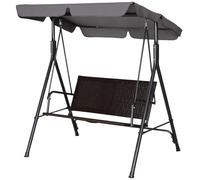 Outsunny Dondolo da Giardino 2 Posti in Rattan Marrone e Grigio | Tettuccio Parasole Regolabile, Dondolo da Esterno, Struttura in Acciaio, Portata 180 kg, 140x110x151 cm
