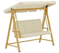 Outsunny Dondolo da Giardino 3 Posti con Tettuccio, 195x120x170 cm Beige | Parasole Regolabile, Dondolo da Esterno, Struttura in Metallo Effetto Legno, Cuscini, Portata 330 kg, Protezione UV 30+