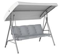 Outsunny Dondolo da Giardino 3 Posti con Tettuccio Parasole Regolabile, Dondolo da Esterno con Cuscini Imbottiti in Poliestere e Telaio in Acciaio, Portata 210 kg, 172x110x156 cm, Grigio Chiaro