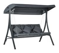 Outsunny Dondolo da Giardino 3 Posti con Tettuccio Parasole Regolabile, Dondolo da Esterno con Cuscini Imbottiti in Poliestere, Portata 320 kg, 202x115x168 cm, Grigio Scuro Aosom Italy