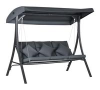Outsunny Dondolo da Giardino 3 Posti con Tettuccio Parasole Regolabile, Dondolo da Esterno con Cuscini Imbottiti in Poliestere, Portata 320 kg, 202x115x168 cm, Grigio Scuro