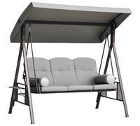 Outsunny Dondolo da Giardino 3 Posti con Tettuccio Parasole Regolabile, Dondolo da Esterno con Portabicchieri e Cuscini Imbottiti, Portata 360 kg, 206x116x183 cm, Grigio Chiaro
