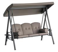 Outsunny Dondolo da Giardino 3 Posti con Tettuccio Parasole Regolabile, Dondolo da Esterno con Portabicchieri e Cuscini Imbottiti, Portata 360 kg, 208x121x172 cm, Marrone