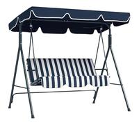 Outsunny Dondolo da Giardino 3 Posti con Tettuccio Parasole Regolabile, Dondolo da Esterno con Seduta Traspirante in Texteline e Metallo, Portata Fino a 240 kg, 172x110x153 cm, Bianco e Blu