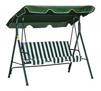 Outsunny Dondolo da Giardino 3 Posti con Tettuccio Parasole Regolabile, Dondolo da Esterno con Seduta Traspirante in Texteline e Metallo, Portata Fino a 240 kg, 172x110x153 cm, Bianco e Verde