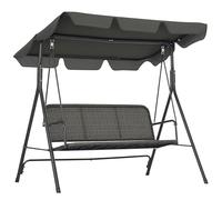 Outsunny Dondolo da Giardino 3 Posti con Tettuccio Parasole Regolabile, Dondolo da Esterno con Seduta Traspirante in Rattan PE e Acciaio, Portata fino a 240 kg, 167x112x153 cm, Grigio Scuro
