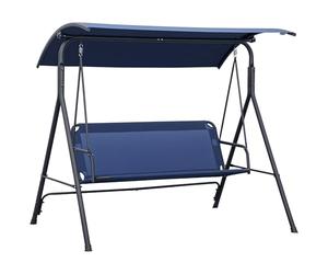 Outsunny Dondolo da Giardino 3 Posti con Tettuccio Parasole Regolabile, Dondolo da Esterno con Seduta Traspirante in Texteline e Metallo, Portata Fino a 240 kg, 172x110x153 cm, Blu Scuro