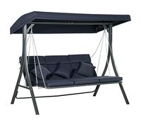 Outsunny Dondolo da Giardino 3 Posti con Tettuccio Parasole Regolabile e 3 Cuscini, Dondolo da Esterno con Seduta Traspirante in Texteline e Metallo, Portata Fino a 270 kg, 198x118x168 cm, Blu Scuro