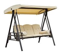 Outsunny Dondolo da Giardino 3 Posti in Metallo, Dondolo da Esterno con Tetto Inclinabile e Cuscini Imbottiti, 208x121x172 cm, Beige