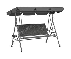 Outsunny Dondolo da Giardino 3 Posti in Rattan PE con Tettuccio Parasole Regolabile e Portabicchieri, Dondolo da Esterno con Telaio in Acciaio, Portata 320 kg, 204x112x150 cm, Grigio