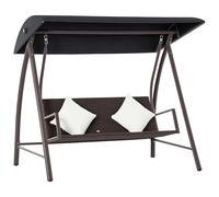 Outsunny Dondolo da Giardino 3 Posti in Rattan PE e Metallo con Tettuccio e Cuscini Sfoderabili, 198x124x179cm, Marrone