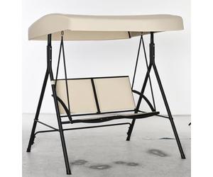 Outsunny Dondolo da Giardino a 2 Posti, Dondolo da Esterno con Tettuccio Regolabile e Seduta in Texteline, 140x118x162cm Beige