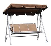 Outsunny Dondolo da Giardino a 3 Posti in Metallo, Tetto Parasole Rimovibile e Lavabile, Marrone e Argento, 171x108x154cm